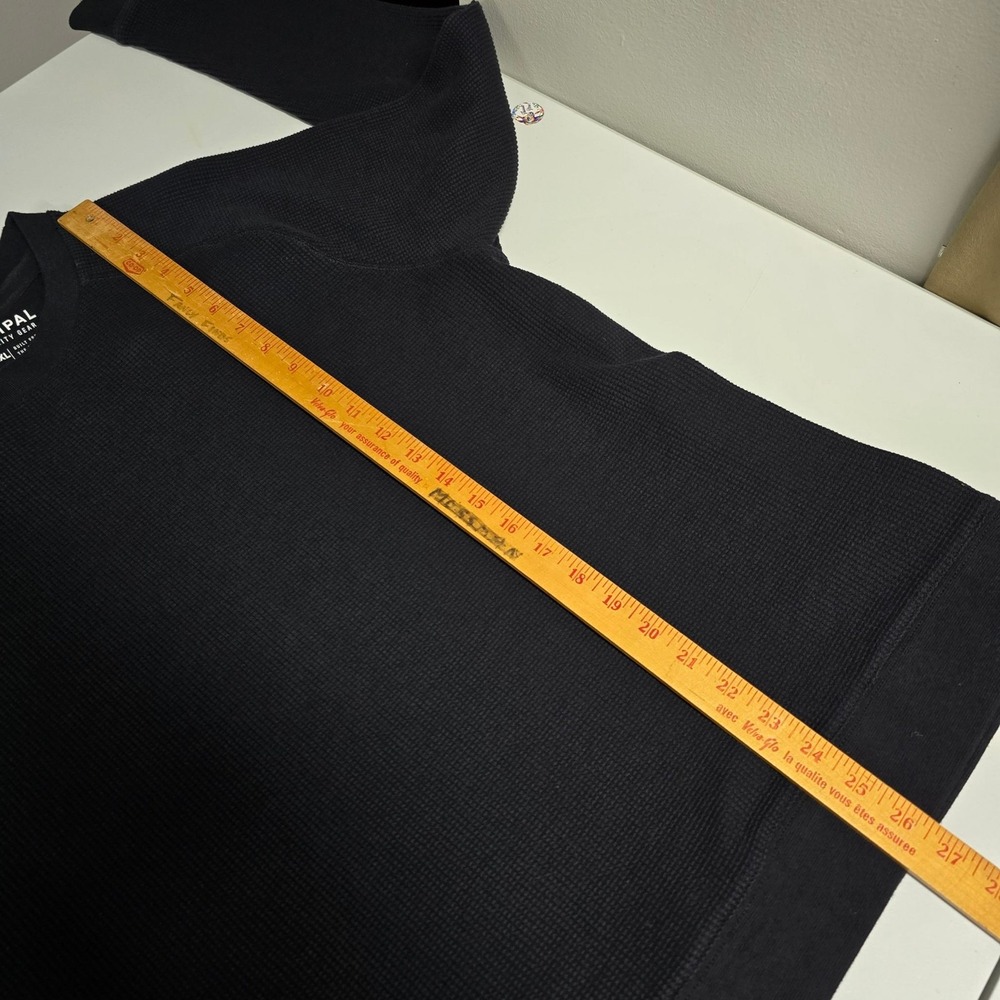 Municipal Pullover Mens XXL Black Waffle Thermal Long Sleeve Crew Neck Side Zip - Picture 8 of 9
